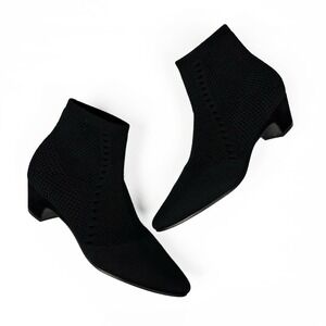 Eileen Fisher Black Purl Sock Bootie Stretch Knit Ankle Heel Boot 8